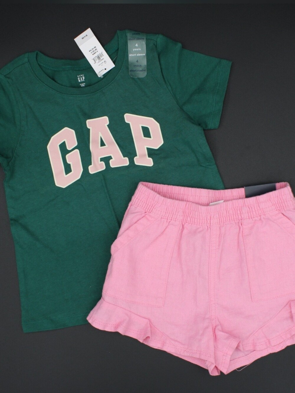 NWT babyGap Girls 4T 2pc Tee & Linen Shorts Set